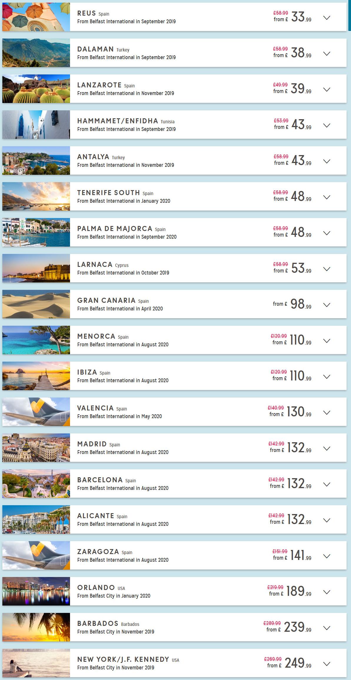 Thomas Cook Airlines promotions flights for Sep 2019