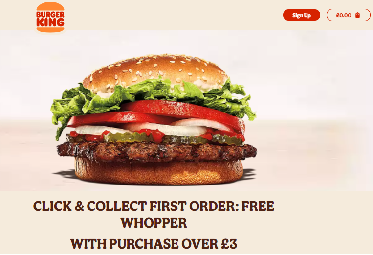 Burger king get a free whopper for click &collect order