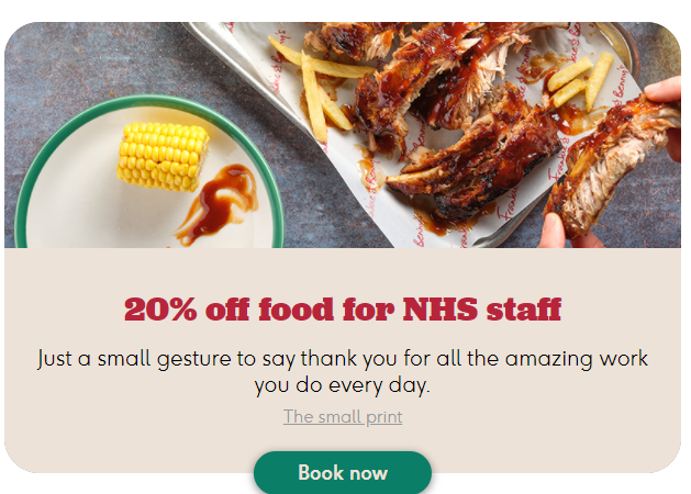 frankie and benny NHS discount 