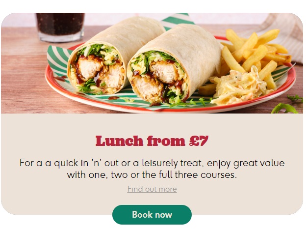 frankie and benny lunch from £7