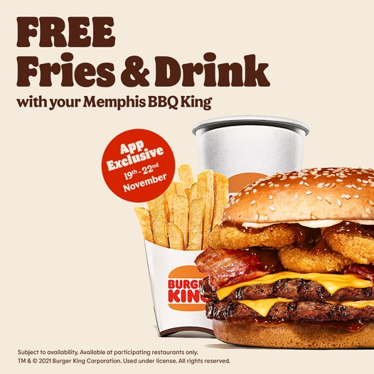 Burger king free fries and drink